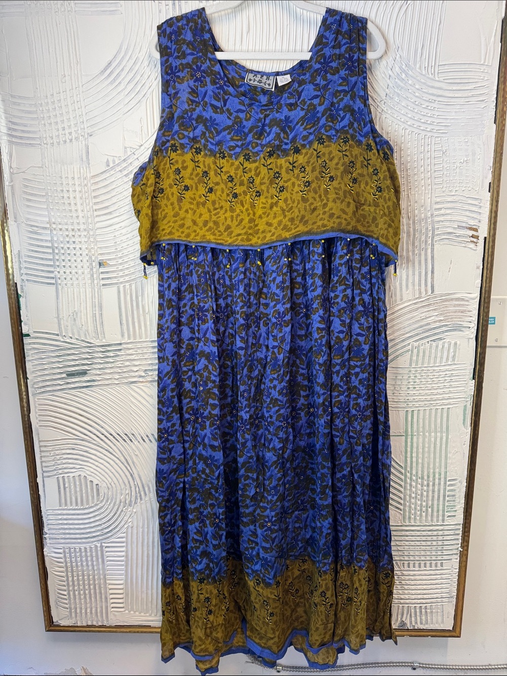 Sleeveless Blue and Olive Floral Maxi Dress N0655